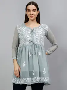 Seva Chikan Ethnic Motifs Embroidered Lucknowi Chikankari A- Line Kurti With Inner Slip