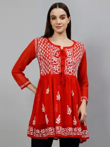 Seva Chikan Ethnic Motifs Embroidered Chikankari A-Line Kurti With Inner