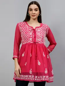 Seva Chikan Ethnic Motifs Embroidered Empire Chikankari A-Line Kurti