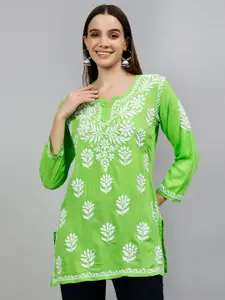 Seva Chikan Ethnic Motifs Embroidered Lucknowi Chikankari Straight Kurti