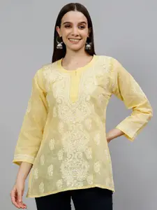 Seva Chikan Lucknowi Chikankari Terivoil Cotton Straight Kurti