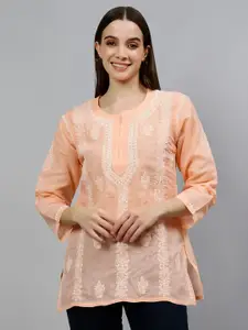 Seva Chikan Ethnic Motifs Embroidered Chikankari Straight Kurti