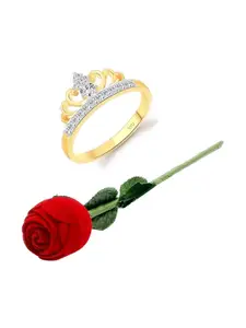 Vighnaharta Gold-Plated CZ-Stone Studded Taj Design Finger Ring With Rose Box