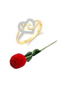 Vighnaharta Gold-Plated CZ-Stone Studded Finger Ring With Rose Box