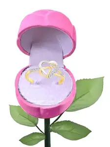 Vighnaharta Gold-Plated CZ-Stone Studded Dual Heart Design Finger Ring With Rose Box