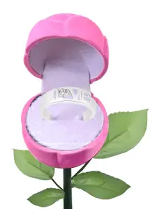 Vighnaharta Rhodium-Plated CZ-Stone Studded Love Design Band Finger Ring With Rose Box