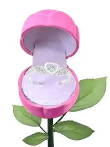 Vighnaharta Rhodium-Plated CZ-Stone Studded Heart Design Finger Ring With Rose Box