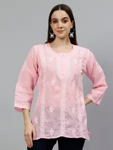 Seva Chikan Ethnic Motifs Embroidered Chikankari Straight Kurti