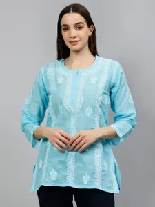 Seva Chikan Ethnic Motifs Embroidered Chikankari Straight Kurti