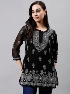 Seva Chikan Ethnic Motifs Embroidered Georgette Chikankari Straight Kurti