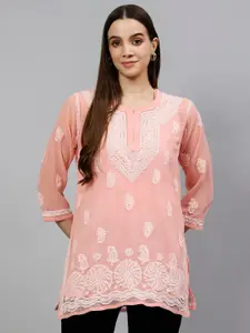 Seva Chikan Ethnic Motifs Embroidered Lucknowi Chikankari Straight Kurti With Inner Slip