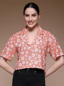 Selvia Standard Floral Printed Cuban Collar Crop Casual Shirt