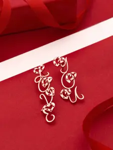 Kicky And Perky Rose Gold-Plated Artificial Stones-Studded Heart Shaped Drop Earrings