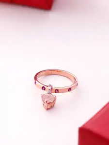 Kicky And Perky 925 Sterling Silver Rose Gold Plated Stine Studded Finger Ring
