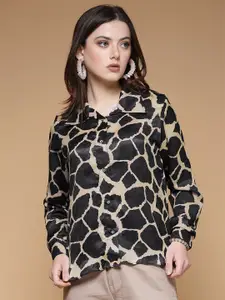 Selvia Standard Abstract Printed Satin Casual Shirt