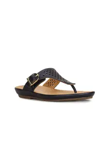 Hush Puppies T-Strap Leather Flats with Buckles