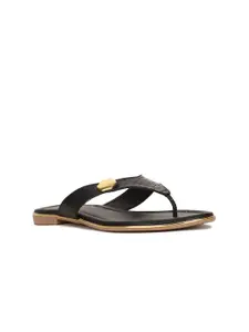 Bata Textured Open Toe T-Strap Flats