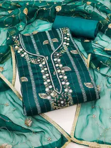 MANVAA Striped Embellished Unstitched Dress Material