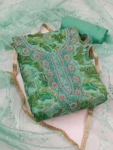 MANVAA Floral Printed Organza Unstitched Dress Material