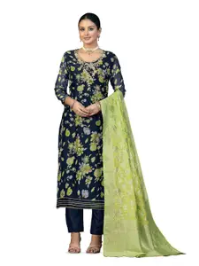 MANVAA Floral Printed Beads and Stones Organza Unstitched Dress Material