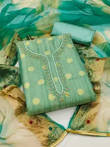 MANVAA Ethnic Motifs Woven Design Beads and Stones Unstitched Dress Material