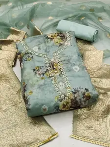 MANVAA Floral Printed Beads & Stones Organza Unstitched Dress Material