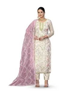 MANVAA Floral Printed Organza Unstitched Dress Material