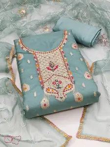 MANVAA Ethnic Motifs Woven Design Beads and Stones Unstitched Dress Material