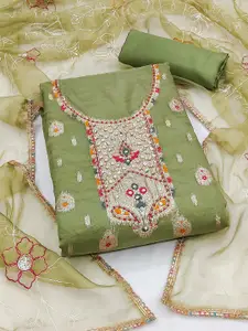 MANVAA Ethnic Motif Woven Design Organza Unstitched Dress Material