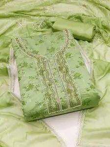 MANVAA Floral Printed Beads And Stones Organza Unstitched Dress Material