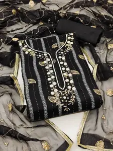 MANVAA Floral Printed Beads & Stones Jacquard Unstitched Dress Material