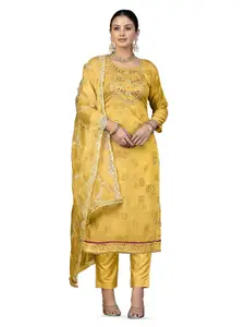 MANVAA Floral Printed Beads & Stones Unstitched Dress Material