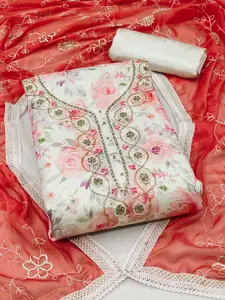 MANVAA Floral Printed Beads and Stones Unstitched Dress Material