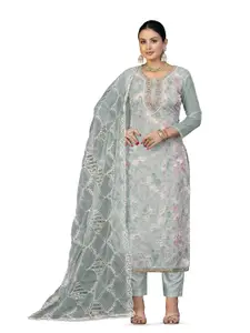 MANVAA Embellished Organza Unstitched Dress Material