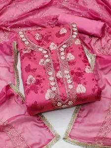 MANVAA Floral Printed Beads and Stones Unstitched Dress Material