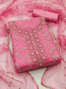 MANVAA Floral Embroidered Sequinned Unstitched Dress Material