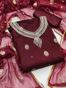 MANVAA Woven Design Embellished Organza Unstitched Dress Material