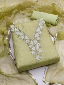 MANVAA Floral Embellished Beads and Stones Unstitched Dress Material