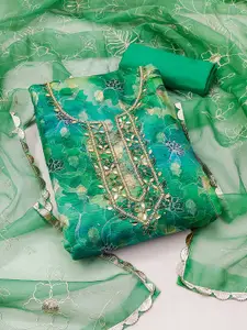 MANVAA Floral Printed Beads & Stones Organza Unstitched Dress Material