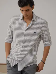 Andamen Premium Slim Fit Vertical Striped Spread Collar Cotton Casual Shirt