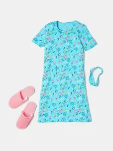 Jockey Girls Super Combed Cotton Printed Relaxed Fit Lounge Dress with Headband
