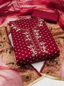 MANVAA Woven Design Beads & Stones Unstitched Dress Material