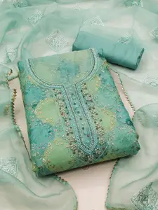 MANVAA Floral Embellished Beads & Stones Organza Unstitched Dress Material