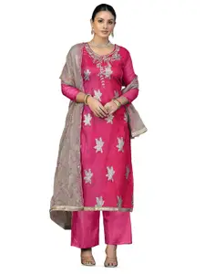 MANVAA Floral Embellished Organza Unstitched Dress Material