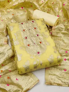 MANVAA Ethnic Woven Design Zari & Beads Detail Banarasi Jacquard Unstitched Dress Material