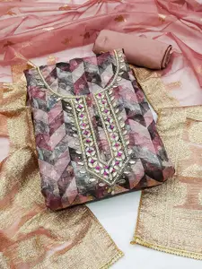 MANVAA Geometric Printed Beads and Stones Organza Unstitched Dress Material