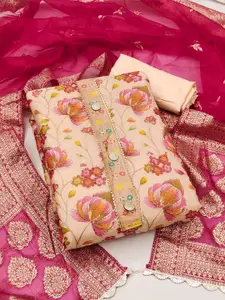 MANVAA Floral Printed Sequinned Organza Unstitched Dress Material