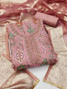 MANVAA Floral Embroidered Zari Unstitched Dress Material