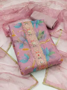 MANVAA Floral Printed Embellished Organza Unstitched Dress Material