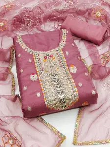 MANVAA Ethnic Motifs Embroidered Zari Unstitched Dress Material